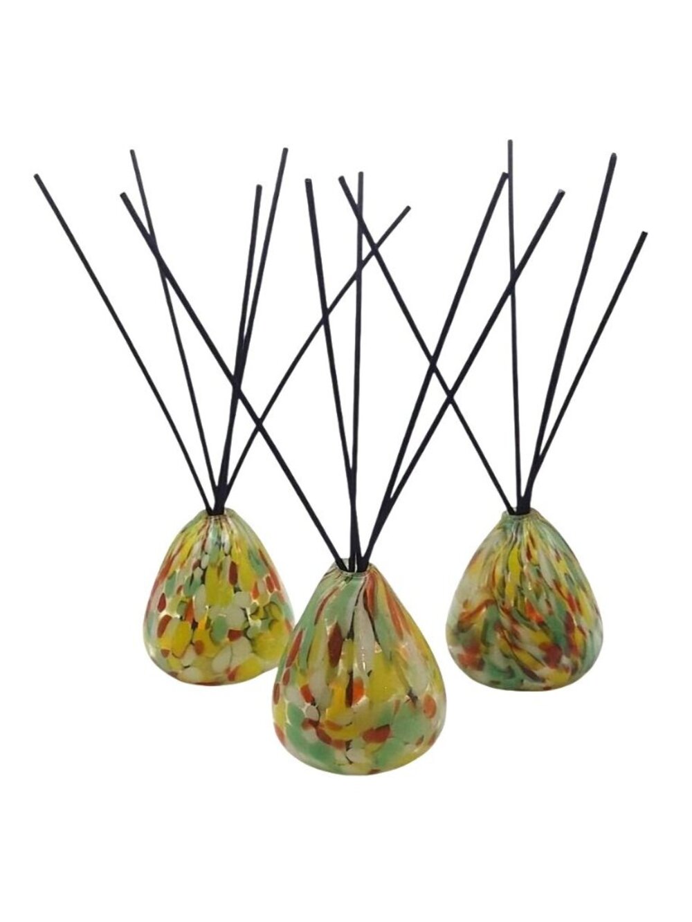 Reed Diffuser Set Of 3 Pearlessence Hand Blown Confetti Tear Drop Art Glass